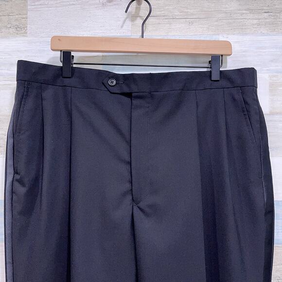 Stafford 100% Wool Notch Collar Tuxedo Suit Black Mens 44L 40x30 Pleated Pants - Picture 9 of 13
